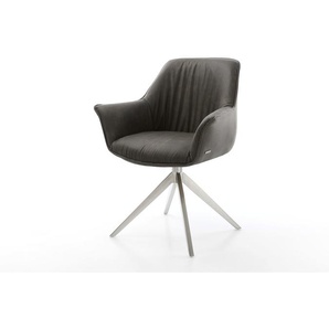 Esszimmerstuhl Keila-Flex mit Armlehnen Mikrofaser Anthrazit Vintage Kreuzgestell breit Edelstahl, Esszimmerstühle