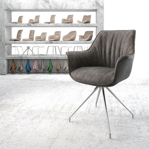 Esszimmerstuhl Keila-Flex mit Armlehnen Mikrofaser Anthrazit Vintage Kreuzgestell konisch Edelstahl, Esszimmerstühle