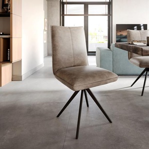 Esszimmerstuhl Lelio-Flex Mikrofaser Taupe Vintage Kreuzgestell breit Schwarz Taschenfederkern, Esszimmerstühle