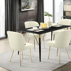 Esszimmerstuhl LEONIQUE Felicity Stühle Gr. B/H/T: 51,5 cm x 83 cm x 56,5 cm, 2 St., Veloursstoff Samtoptik, Metall, beige (creme, gold chrome) Küchenstühle im 2er Set erhältlich, mit Sitz und Rücken gepolstert, Sitzhöhe 48 cm