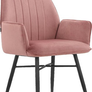 Esszimmerstuhl LEONIQUE Hrodwyn Stühle Gr. B/H/T: 58 cm x 92 cm x 58 cm, 2 St., Veloursstoff Samtoptik, Metall, rosa (altrosa, schwarz) Küchenstühle Sitz gepolstert, mit horizontale Nähten am Rücken, Sitzhöhe 52 cm