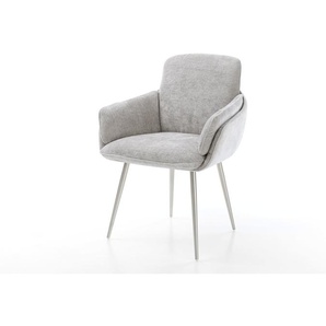 Esszimmerstuhl Luan-Flex mit Armlehnen Chenille Silbergrau 4-Fuß konisch Edelstahl, Esszimmerstühle