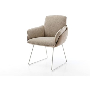 Esszimmerstuhl Luan-Flex mit Armlehnen Materialmix Schlamm Kufengestell Edelstahl, Esszimmerstühle