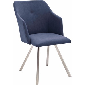 Esszimmerstuhl MCA FURNITURE Madita 4 Fuß Stuhl B-eckig Stühle Gr. B/H/T: 54 cm x 88 cm x 62 cm, 2 St., Velours in Lederoptik uni, 4-Bein-Stuhl + Edelstahl, blau (nachtblau) Küchenstühle