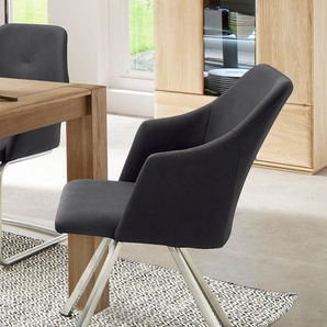 Esszimmerstuhl MCA FURNITURE Madita 4 Fuß Stuhl B-eckig Stühle Gr. B/H/T: 54 cm x 88 cm x 62 cm, 2 St., Velours in Lederoptik uni, 4-Bein-Stuhl + Edelstahl, grau (anthrazit) Küchenstühle Stühle Stuhl belastbar bis max. 140 kg