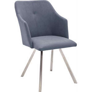 Esszimmerstuhl MCA FURNITURE Madita 4 Fuß Stuhl B-eckig Stühle Gr. B/H/T: 54 cm x 88 cm x 62 cm, 2 St., Velours in Lederoptik uni, 4-Bein-Stuhl + Edelstahl, grau (graublau) Küchenstühle Stühle Stuhl belastbar bis max. 140 kg
