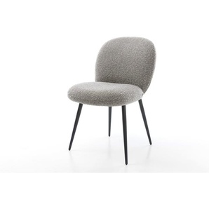 Esszimmerstuhl Nube-Flex Bouclé Silbergrau 4-Fuß konisch Schwarz Taschenfederkern, Esszimmerstühle