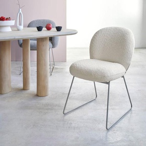 Esszimmerstuhl Nube-Flex Bouclé Weiß Kufengestell Edelstahl Taschenfederkern, Esszimmerstühle