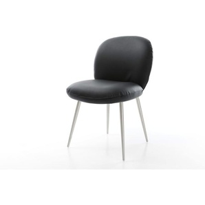 Esszimmerstuhl Nube-Flex Echt-Leder Schwarz 4-Fuß konisch Edelstahl Taschenfederkern, Esszimmerstühle