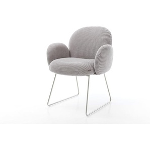 Esszimmerstuhl Nube-Flex mit Armlehnen Cord Silbergrau Kufengestell Edelstahl Taschenfederkern, Esszimmerstühle