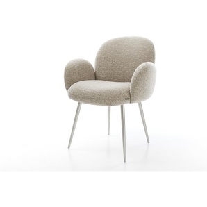Esszimmerstuhl Nube-Flex mit Armlehnen Webstoff Soft Beige 4-Fuß konisch Edelstahl Taschenfederkern, Esszimmerstühle