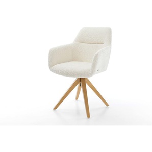 Esszimmerstuhl Pejo-Flex Bouclé Weiß Holzgestell kantig Natur Taschenfederkern, Esszimmerstühle