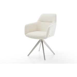 Esszimmerstuhl Pejo-Flex Bouclé Weiß Kreuzgestell kantig Edelstahl Taschenfederkern, Esszimmerstühle