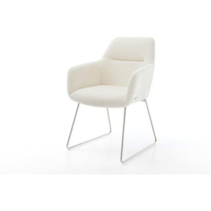 Esszimmerstuhl Pejo-Flex Bouclé Weiß Kufengestell Edelstahl Taschenfederkern, Esszimmerstühle