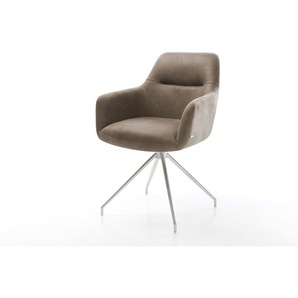 Esszimmerstuhl Pejo-Flex Mikrofaser Taupe Vintage Kreuzgestell konisch Edelstahl Taschenfederkern, Esszimmerstühle