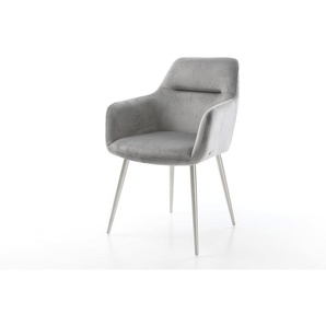 Esszimmerstuhl Pejo-Flex Samt Grau 4-Fuß konisch Edelstahl Taschenfederkern, Esszimmerstühle