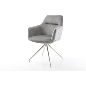 Esszimmerstuhl Pejo-Flex Samt Grau Kreuzgestell konisch Edelstahl Taschenfederkern, Esszimmerstühle