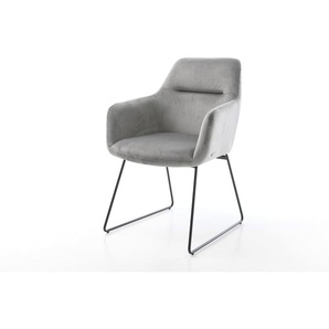 Esszimmerstuhl Pejo-Flex Samt Grau Kufengestell Schwarz Taschenfederkern, Esszimmerstühle