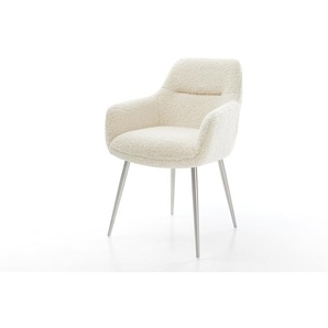 Esszimmerstuhl Pejo-Flex Teddystoff Beige 4-Fuß konisch Edelstahl Taschenfederkern, Esszimmerstühle