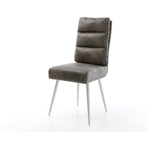 Esszimmerstuhl Pela-Flex Mikrofaser Grau Antik 4-Fuß konisch Edelstahl Taschenfederkern, Esszimmerstühle