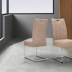 Esszimmerstuhl PLACES OF STYLE Cantone Stühle Gr. B/H/T: 44 cm x 96 cm x 59 cm, 2 St., Microfaser, Metall, beige (beige, chrome) Küchenstühle im 2er Set erhältlich, Sitz und Rücken gepolstert, Sitzhöhe 47,5 cm