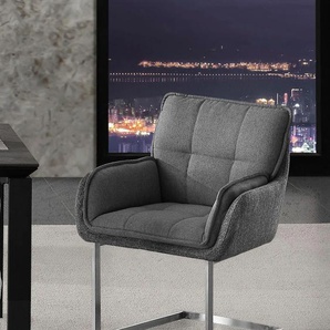 Esszimmerstuhl PLACES OF STYLE Durham Stühle Gr. B/H/T: 65 cm x 90 cm x 64 cm, Struktur (100% Polyester), MDF, grau (grau, silber) Esszimmerstuhl Kufenstuhl Polsterstuhl Küchenstühle Stühle 2er-Set in modernem Design, Sitz und Rücken gepolstert