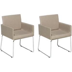 Esszimmerstuhl 2er Set Beige Polsterbezug Metallbeine Armlehnen Modern