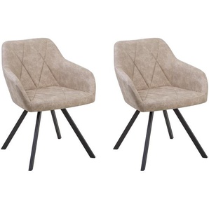 Esszimmerstuhl 2er Set beige Polsterbezug Retro-Stil