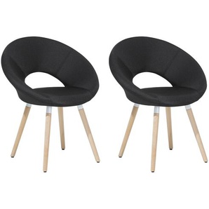 Esszimmerstuhl 2er Set Schwarz Polsterbezug Holzbeine runde Sitzfläche Retro