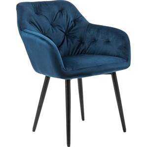 Esszimmerstuhl SALESFEVER Stühle Gr. B/H/T: 61 cm x 85 cm x 45 cm, Samtvelours Samtoptik, Metall, blau (blau, schwarz) Küchenstühle