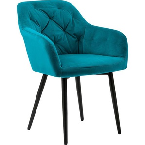 Esszimmerstuhl SALESFEVER Stühle Gr. B/H/T: 61 cm x 85 cm x 45 cm, Samtvelours Samtoptik, Metall, blau (türkis, schwarz) Küchenstühle mit Knopfheftung
