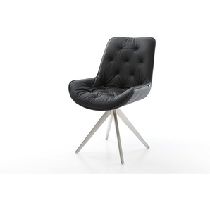 Esszimmerstuhl Taimi-Flex Echt-Leder Schwarz Kreuzgestell kantig Edelstahl, Esszimmerstühle