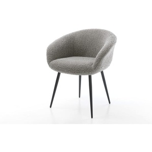 Esszimmerstuhl Vinka-Flex mit Armlehnen Bouclé Silbergrau 4-Fuß konisch Schwarz Taschenfederkern, Esszimmerstühle