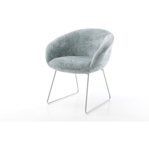 Esszimmerstuhl Vinka-Flex mit Armlehnen Chenille Pastellblau Kufengestell Edelstahl Taschenfederkern, Esszimmerstühle