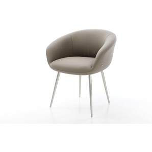 Esszimmerstuhl Vinka-Flex mit Armlehnen Echt-Leder Schlamm 4-Fuß konisch Edelstahl Taschenfederkern, Esszimmerstühle