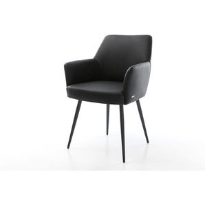 Esszimmerstuhl Xana-Flex mit Armlehnen Echt-Leder Schwarz 4-Fuß konisch Schwarz Taschenfederkern, Esszimmerstühle