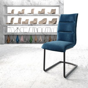 Schwingstuhl Xantus-Flex Samt Blau Freischwinger rund Schwarz, Esszimmerstühle