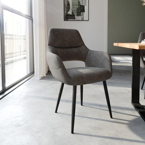 Esszimmerstuhl Yago-Flex mit Armlehnen Mikrofaser Anthrazit Vintage 4-Fuß konisch Schwarz Taschenfederkern, Esszimmerstühle