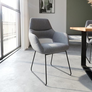 Esszimmerstuhl Yago-Flex mit Armlehnen Strukturstoff Hellgrau Kufengestell Schwarz Taschenfederkern, Esszimmerstühle