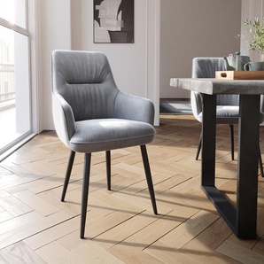 Esszimmerstuhl Zelia-Flex mit Armlehnen Samt Grau 4-Fuß konisch Schwarz Taschenfederkern, Esszimmerstühle