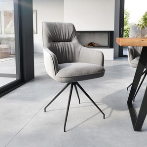 Esszimmerstuhl Zelia-Flex mit Armlehnen Samt Grau Kreuzgestell konisch Schwarz Taschenfederkern, Esszimmerstühle