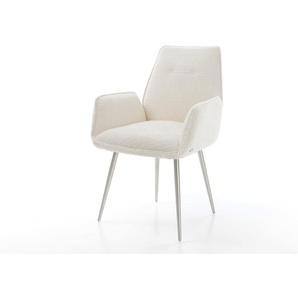 Esszimmerstuhl Zoa-Flex Bouclé Weiß 4-Fuß konisch Edelstahl Taschenfederkern, Esszimmerstühle