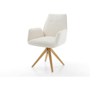 Esszimmerstuhl Zoa-Flex Bouclé Weiß Holzgestell kantig Natur Taschenfederkern, Esszimmerstühle