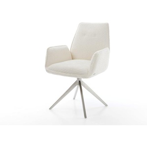 Esszimmerstuhl Zoa-Flex Bouclé Weiß Kreuzgestell breit Edelstahl Taschenfederkern, Esszimmerstühle