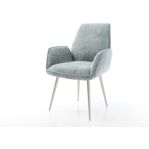 Esszimmerstuhl Zoa-Flex Chenille Pastellblau 4-Fuß konisch Edelstahl Taschenfederkern, Esszimmerstühle