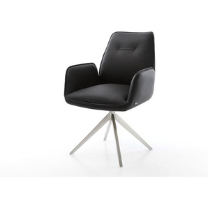 Esszimmerstuhl Zoa-Flex Echt-Leder Schwarz Kreuzgestell breit Edelstahl Taschenfederkern, Esszimmerstühle