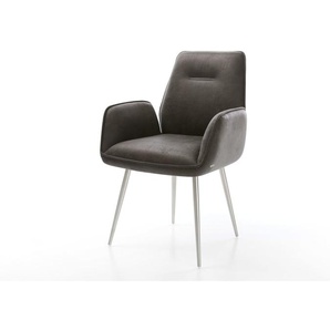 Esszimmerstuhl Zoa-Flex Mikrofaser Anthrazit Vintage 4-Fuß konisch Edelstahl Taschenfederkern, Esszimmerstühle