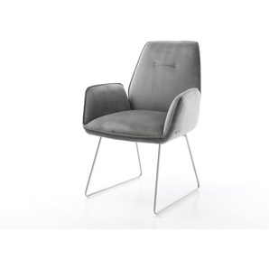 Esszimmerstuhl Zoa-Flex Samt Grau Kufengestell Edelstahl Taschenfederkern, Esszimmerstühle