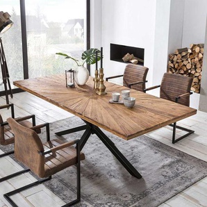Esszimmertisch aus Teak Recyclingholz Spider Gestell in Schwarz