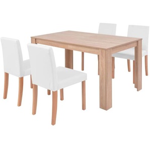 Esszimmertisch und Stühle 5-tlg. Kunstleder Eiche Cremeweiß Vidaxl